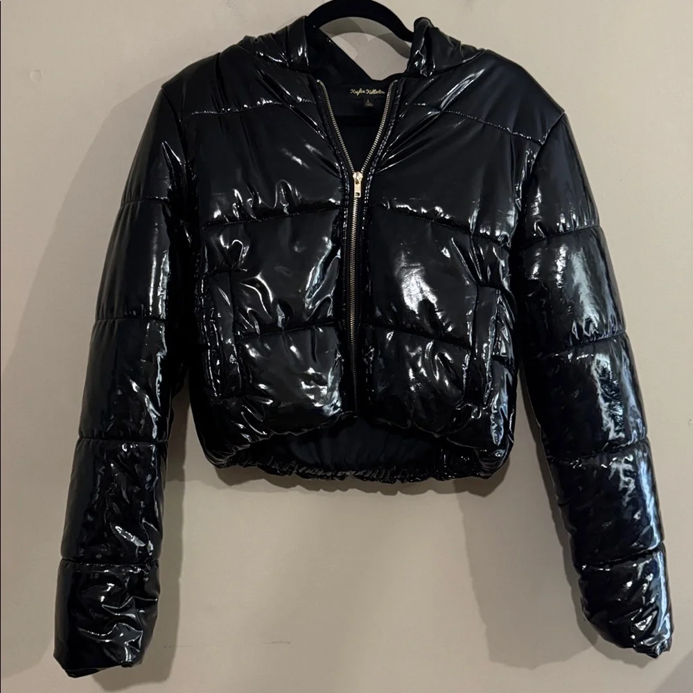 Kaylee Kollection Glossy Crop Jacket Black Size Large Streetwear